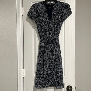 Navy and white dress.